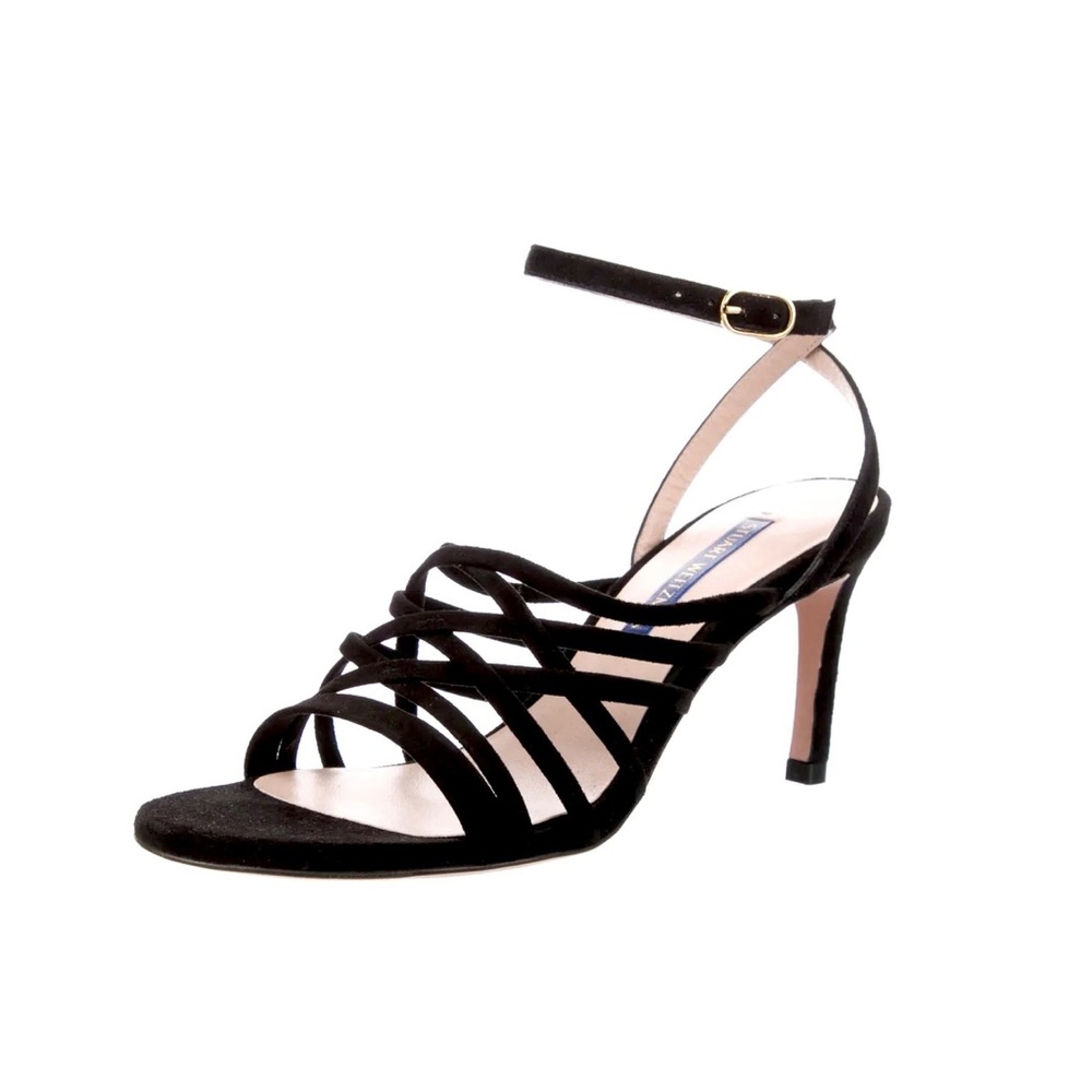 Stuart Weitzman Black Strappy Suede Ankle‑Strap Heels